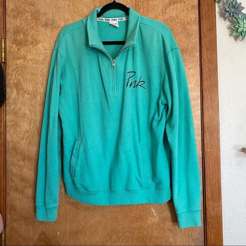 PINK Victoria’s Secret Teal Green Quarter Zip🐚🌸 (🍓?)